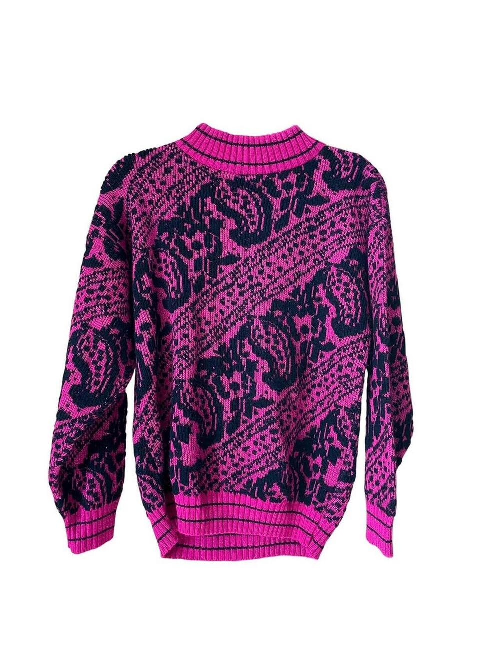Hot Pink and black paisley print vintage sweater